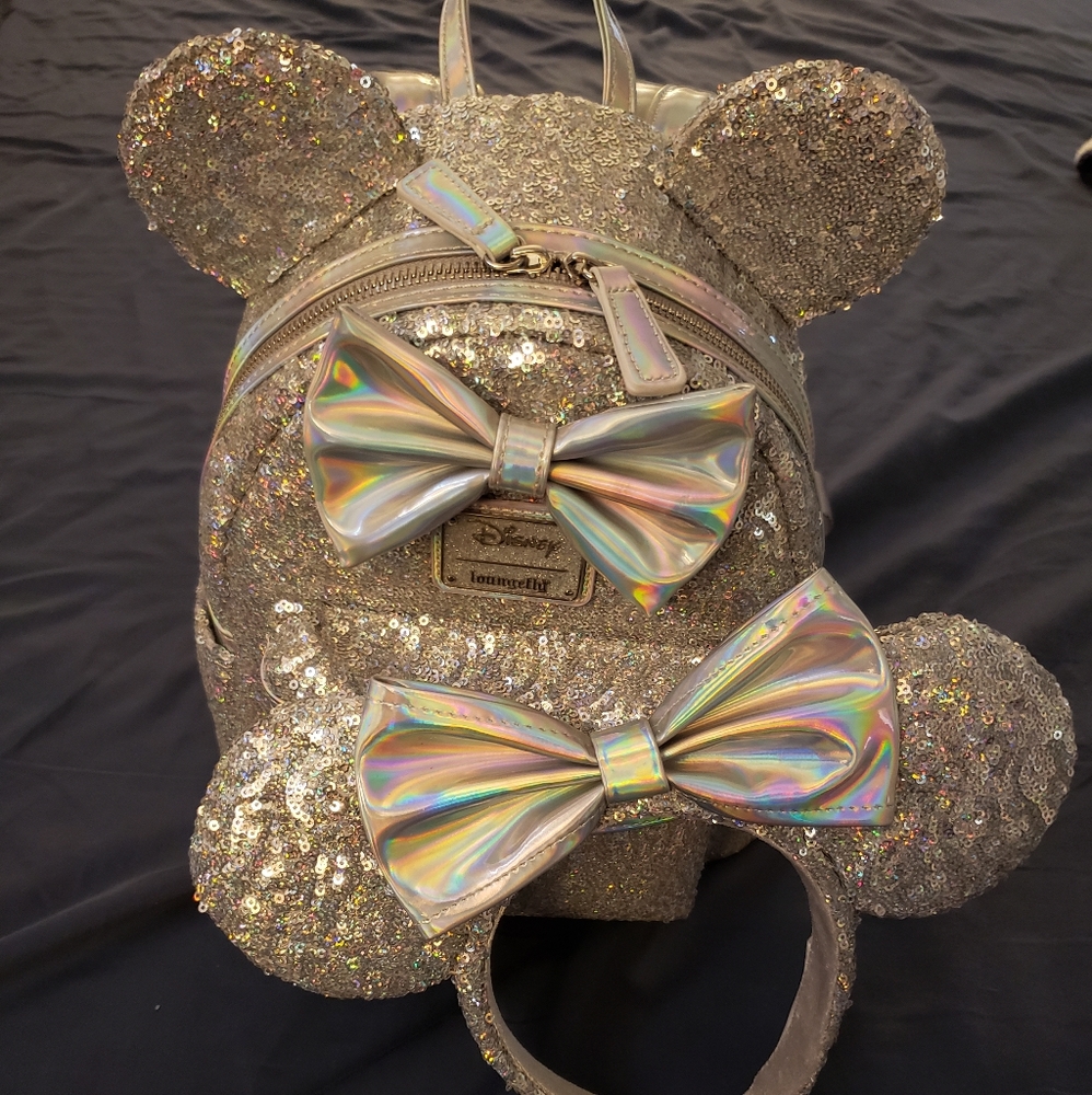 Loungefly X LASR Exclusive Disney Holographic Sequin Minnie Mini Backpack w/Ears